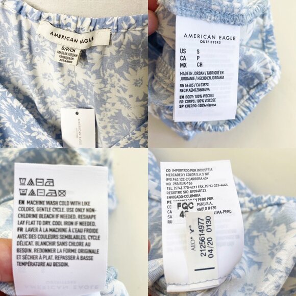 NWT American Eagle Top with Tie Front Detail Blue White Floral Print- Size Small - Picture 4 of 8